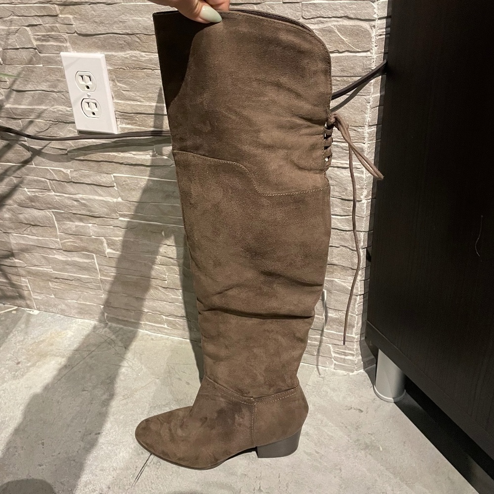 🌟 City Classified Suede Over-the-Knee Boots | 8.5 | Tie-Back Tall Brown Boots